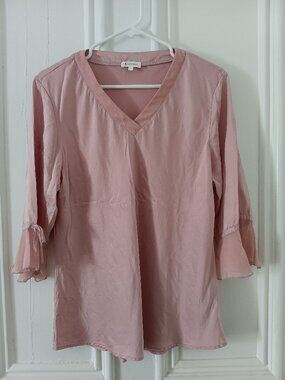 LILYSILK V-NECK BELLSLEEVE TIE TOP 100% SILK QUIET LUXURY MINIMALIST CLEAN GIRL